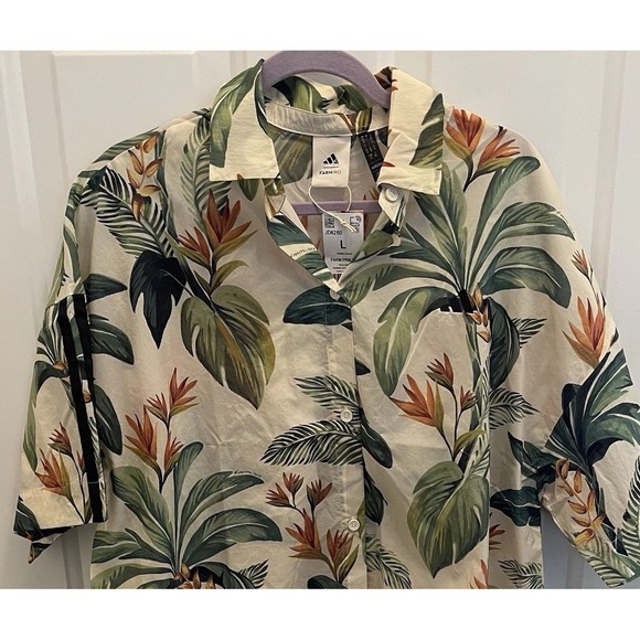 adidas Tops - NEW Adidas FARM Rio Tropical Floral Aloha Button Up Camp Hawaiian Shirt Womens L